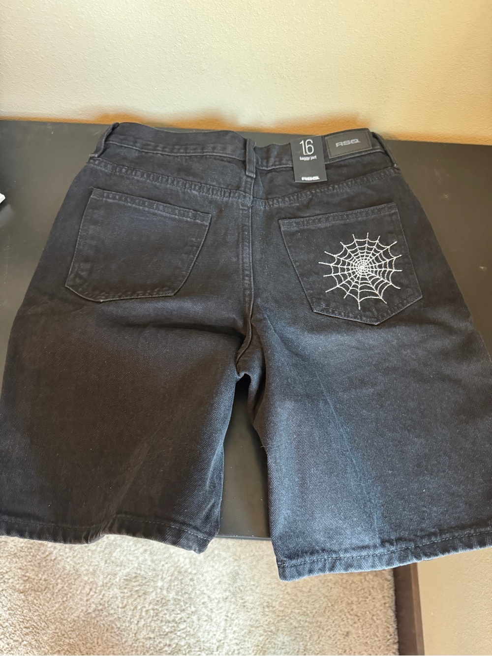 Black RSQ BOYS BAGGY Denim Shorts with Web Pocket Embroidery - Picture 6 of 9